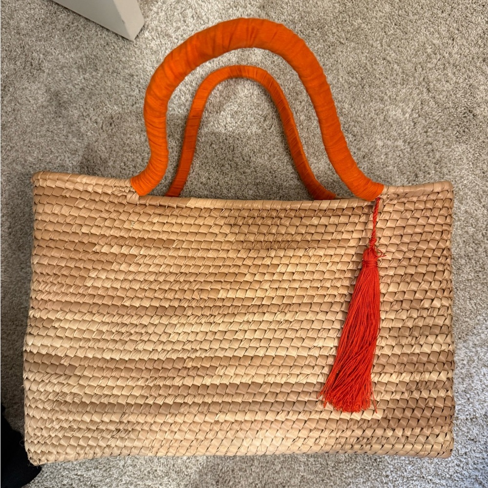 Orange and Tan Woven Tote Bag